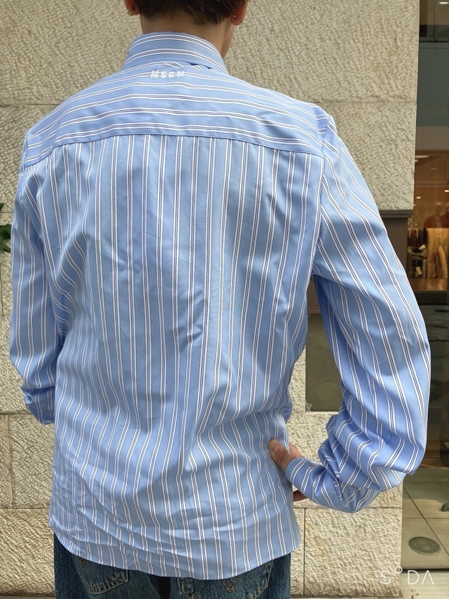 MSGM リボンストライプビッグシャツ 3941MDE06X SAXBLUE (82)WHITE(01) エムエスジーエム
