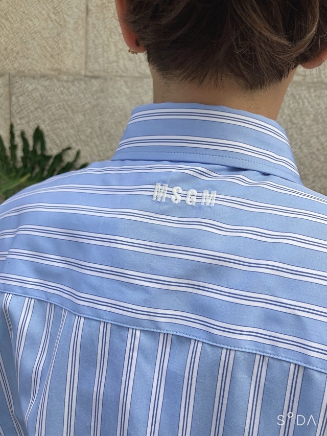 MSGM リボンストライプビッグシャツ 3941MDE06X SAXBLUE (82)WHITE(01) エムエスジーエム