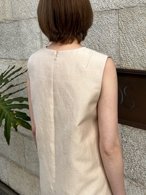 BEATINGHEART  リボン付き 麻混 ノースリーブ ワンピース セット対応　  BEIGE / NAVY　BO003K1　ビーティングハート