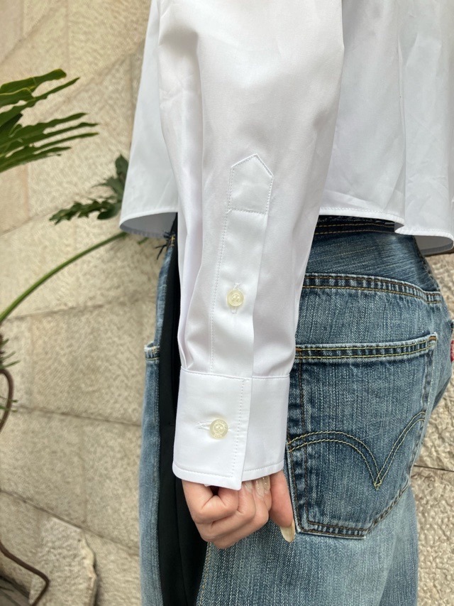 MSGM 胸ロゴ ショート丈 シャツ ブラウス 3941MDE19 WHITE (01) / BLUE STRIPE (82) エムエスジーエム