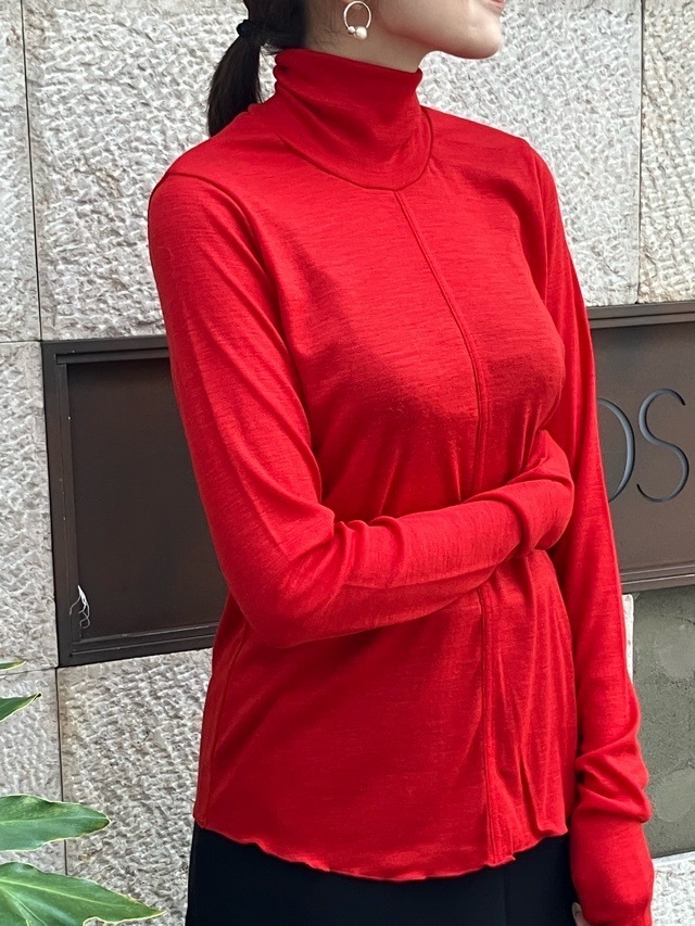 near.nippn ニア―ニッポン 932-2526 ウ-ル フライス ハイネック トップス レッド / チャコールグレー / ブラック