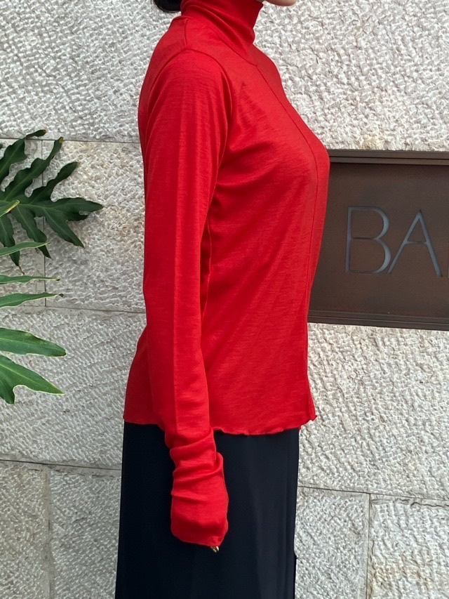 near.nippn ニア―ニッポン 932-2526 ウ-ル フライス ハイネック トップス レッド / チャコールグレー / ブラック