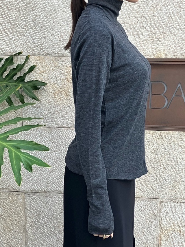 near.nippn ニア―ニッポン 932-2526 ウ-ル フライス ハイネック トップス レッド / チャコールグレー / ブラック