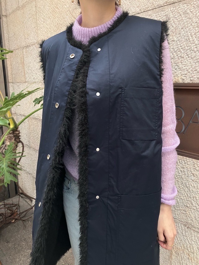 near.nippn ニア―ニッポン 933-2526 リバーシブルファ-ジレ ホワイト/ブラック