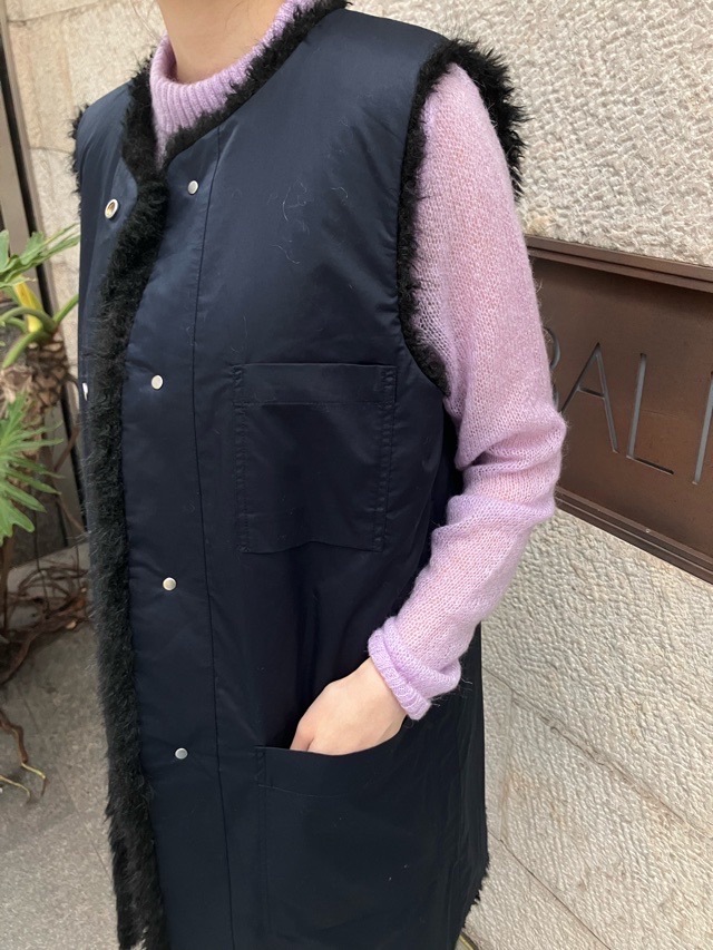 near.nippn ニア―ニッポン 933-2526 リバーシブルファ-ジレ ホワイト/ブラック