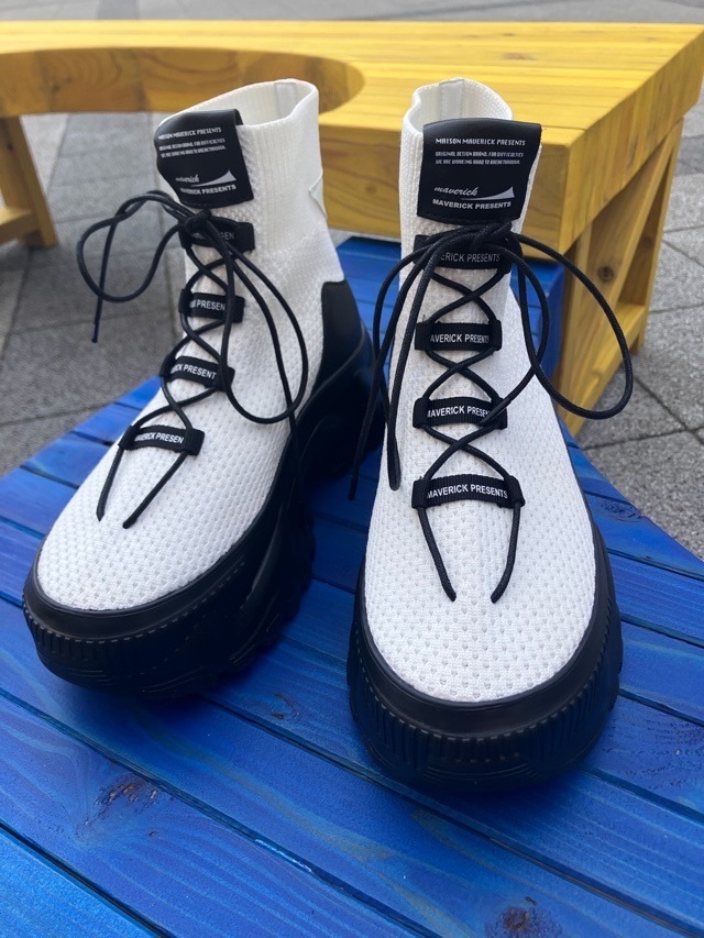 MAISON MAVERICK PRESENTS　 チャンキーソール ニット 編み上げ ハイカット スニーカー  MS2475　BLACK / WHITE 　メゾン マヴェリック プレゼンツ