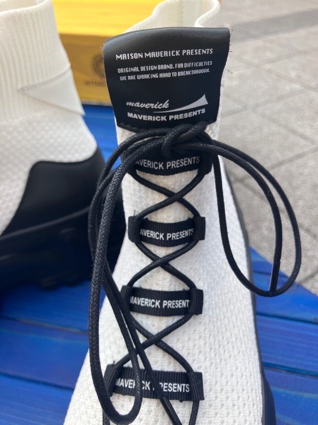 MAISON MAVERICK PRESENTS　 チャンキーソール ニット 編み上げ ハイカット スニーカー  MS2475　BLACK / WHITE 　メゾン マヴェリック プレゼンツ