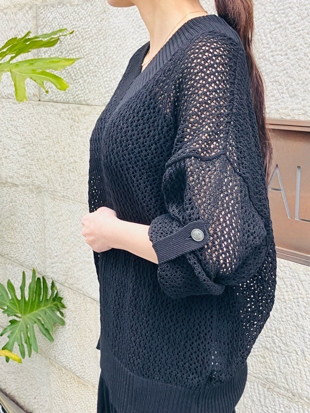 EZUMi ローゲージテニスセータ－　エズミ　YESS25KT04　BLACK/IVORY×BLACK