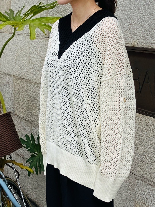 EZUMi ローゲージテニスセータ－　エズミ　YESS25KT04　BLACK/IVORY×BLACK