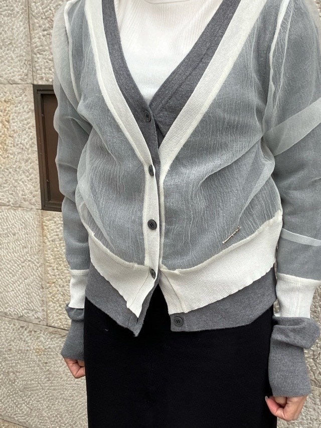 MAISON MAVERICK PRESENTS　 オーガンジー 重ね ショート丈 カーディガン　MM5080　GRAY/BLACK  メゾン マヴェリック プレゼンツ