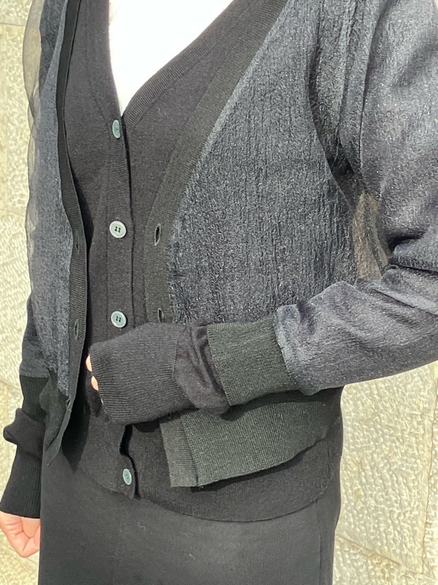 MAISON MAVERICK PRESENTS　 オーガンジー 重ね ショート丈 カーディガン　MM5080　GRAY/BLACK  メゾン マヴェリック プレゼンツ