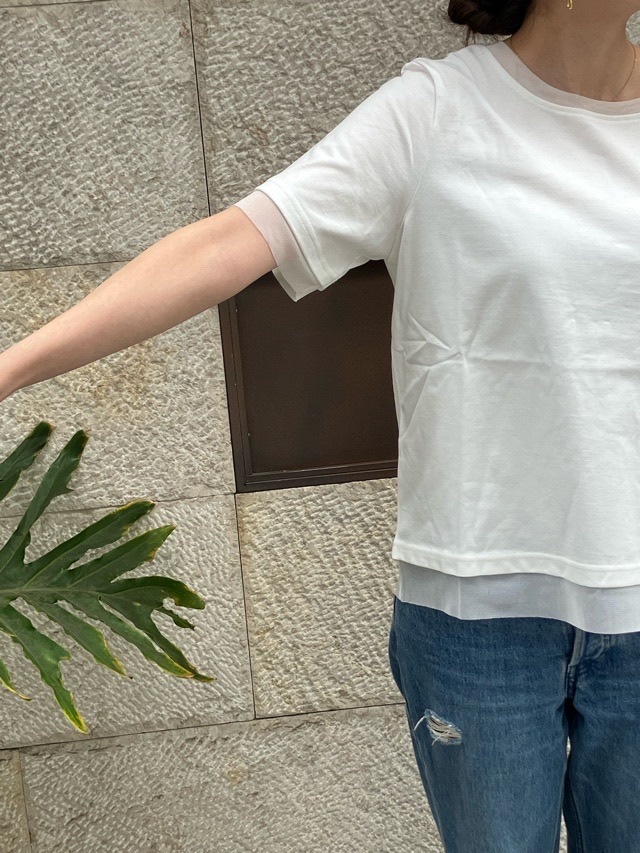MARECHAL TERRE   シアー レイヤード  Tシャツ  ZMT253CT240  WHITE (001) / BLACK (009)  マルシャルテル