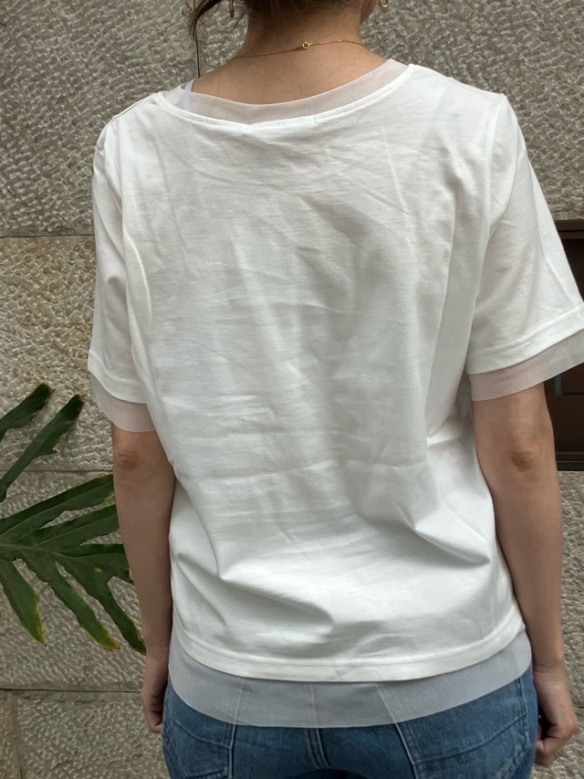 MARECHAL TERRE   シアー レイヤード  Tシャツ  ZMT253CT240  WHITE (001) / BLACK (009)  マルシャルテル