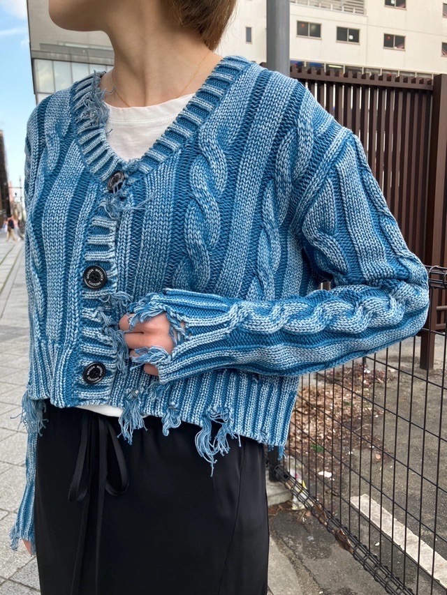 MAISON  MARVERICK  PRESENTS　バックロゴ　ダメージクロップド　カーディガン　BLUE/WHITE　MM5003