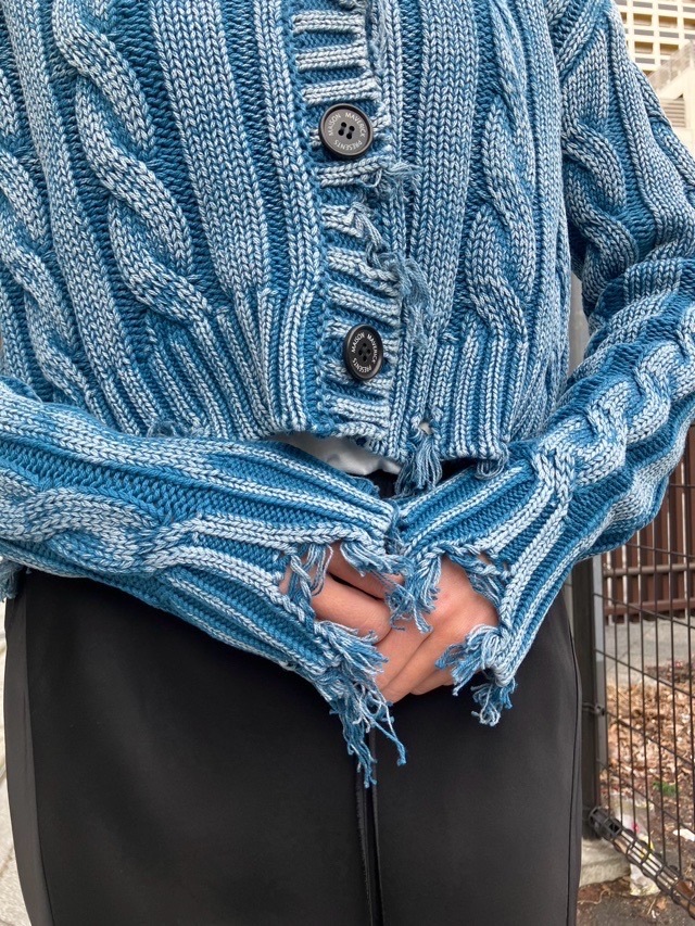 MAISON  MARVERICK  PRESENTS　バックロゴ　ダメージクロップド　カーディガン　BLUE/WHITE　MM5003