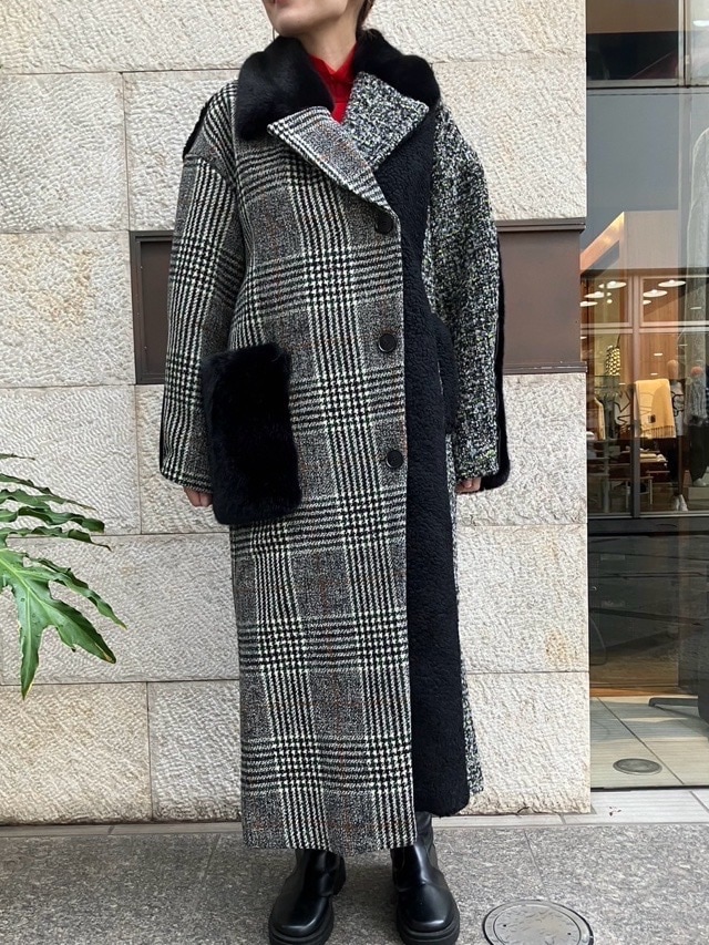 AULA AILA 　アシンメトリー コンビネーション ロングコート　GREEN　1243-01044 アウラ アイラ