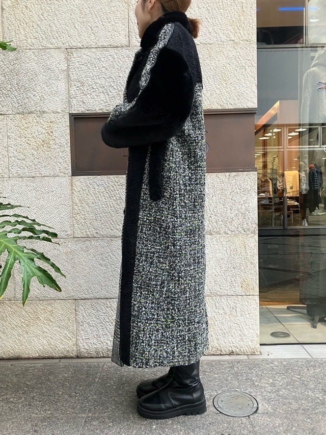 AULA AILA 　アシンメトリー コンビネーション ロングコート　GREEN　1243-01044 アウラ アイラ