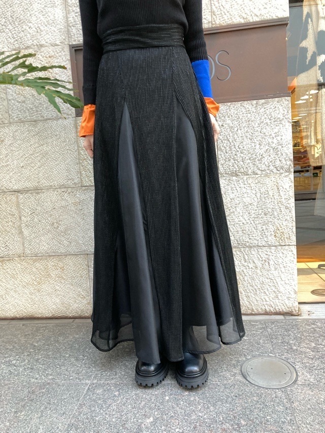 AULA アウラ グリッタープリーツロングスカート BLACK 3234-07002  