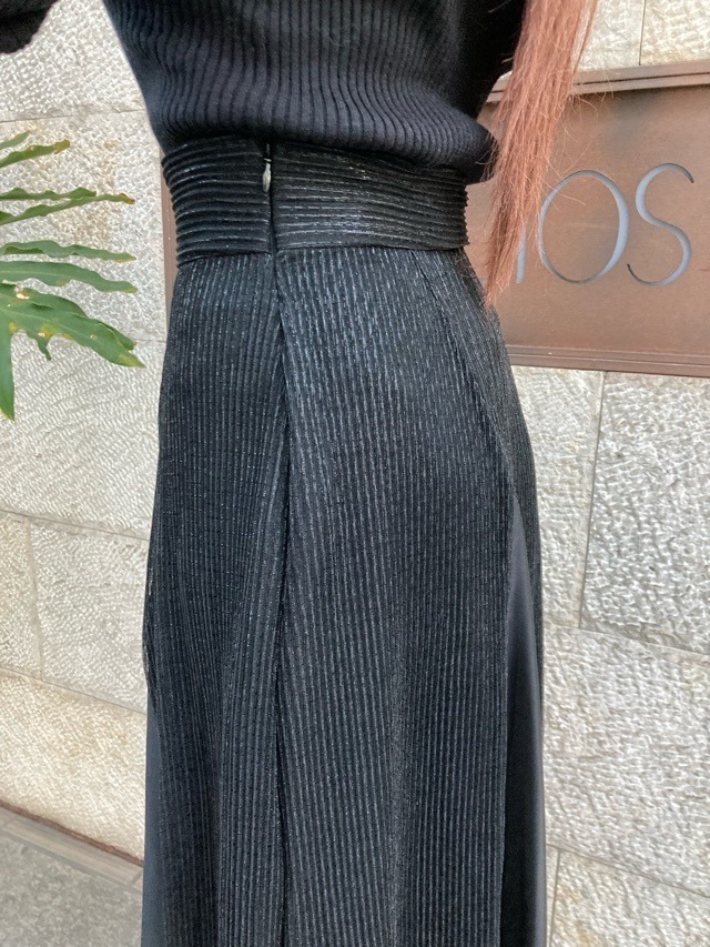 AULA アウラ グリッタープリーツロングスカート BLACK 3234-07002  