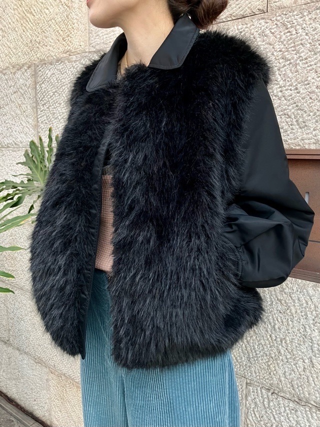 near.nippon ニア―ニッポン 830-2526 ファ- ナイロン ブルゾン ホワイト×ベージュ / ブラック×ブラック