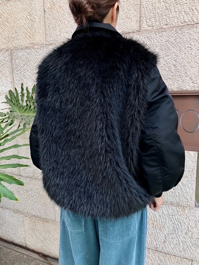 near.nippon ニア―ニッポン 830-2526 ファ- ナイロン ブルゾン ホワイト×ベージュ / ブラック×ブラック