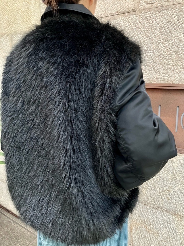 near.nippon ニア―ニッポン 830-2526 ファ- ナイロン ブルゾン ホワイト×ベージュ / ブラック×ブラック