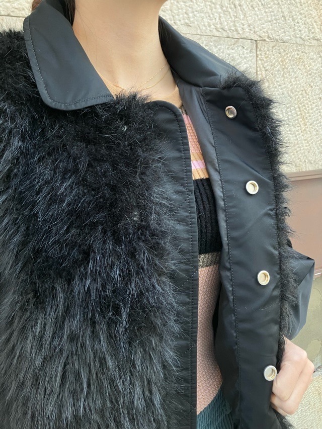 near.nippon ニア―ニッポン 830-2526 ファ- ナイロン ブルゾン ホワイト×ベージュ / ブラック×ブラック