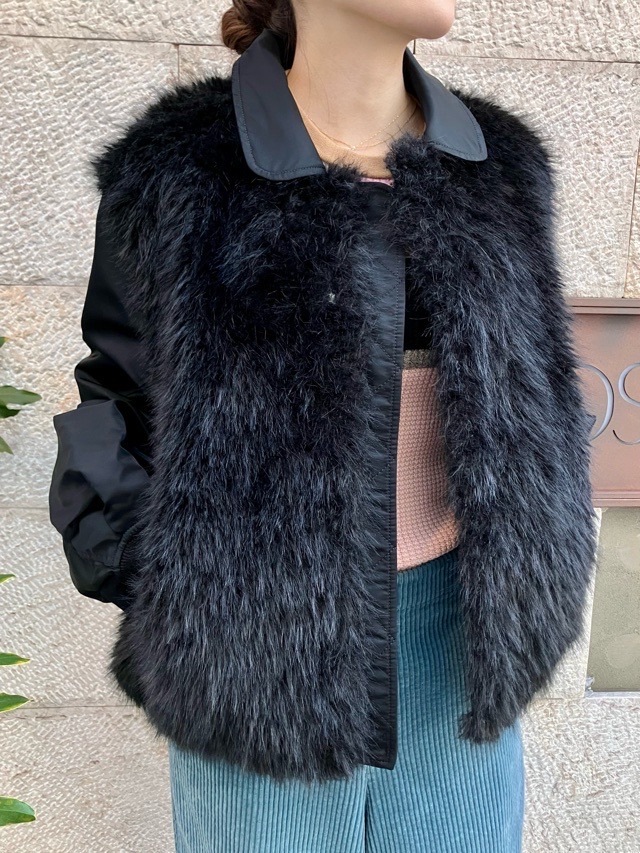 near.nippon ニア―ニッポン 830-2526 ファ- ナイロン ブルゾン ホワイト×ベージュ / ブラック×ブラック