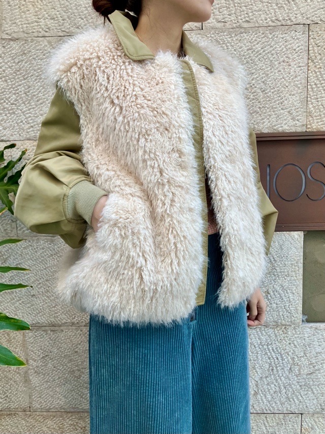 near.nippon ニア―ニッポン 830-2526 ファ- ナイロン ブルゾン ホワイト×ベージュ / ブラック×ブラック