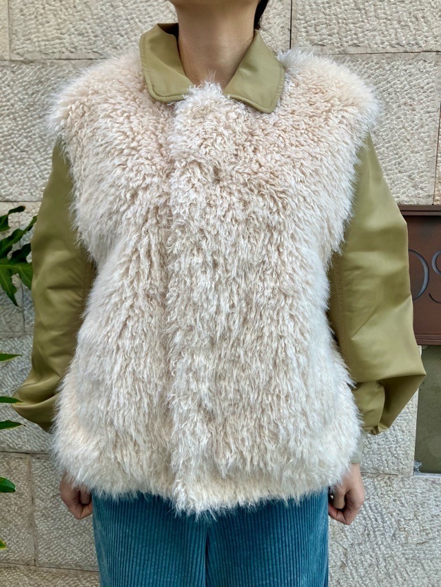 near.nippon ニア―ニッポン 830-2526 ファ- ナイロン ブルゾン ホワイト×ベージュ / ブラック×ブラック