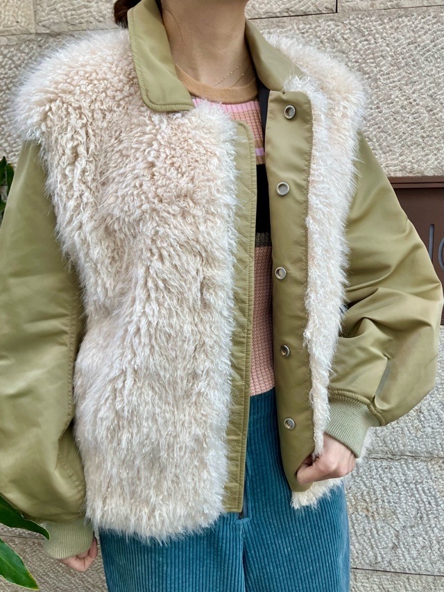 near.nippon ニア―ニッポン 830-2526 ファ- ナイロン ブルゾン ホワイト×ベージュ / ブラック×ブラック