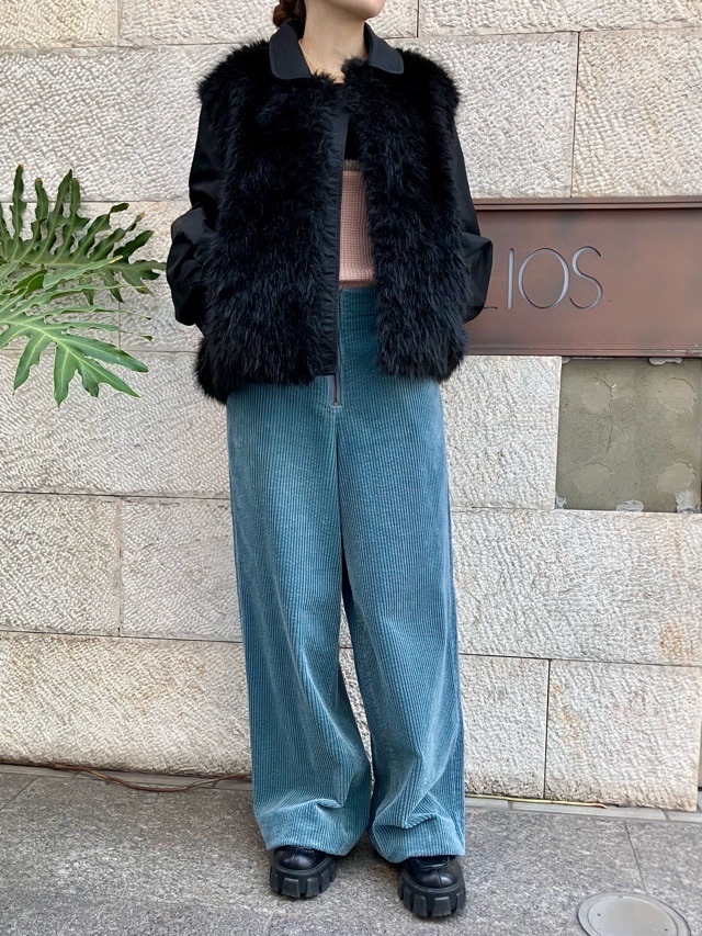 near.nippon ニア―ニッポン 830-2526 ファ- ナイロン ブルゾン ホワイト×ベージュ / ブラック×ブラック