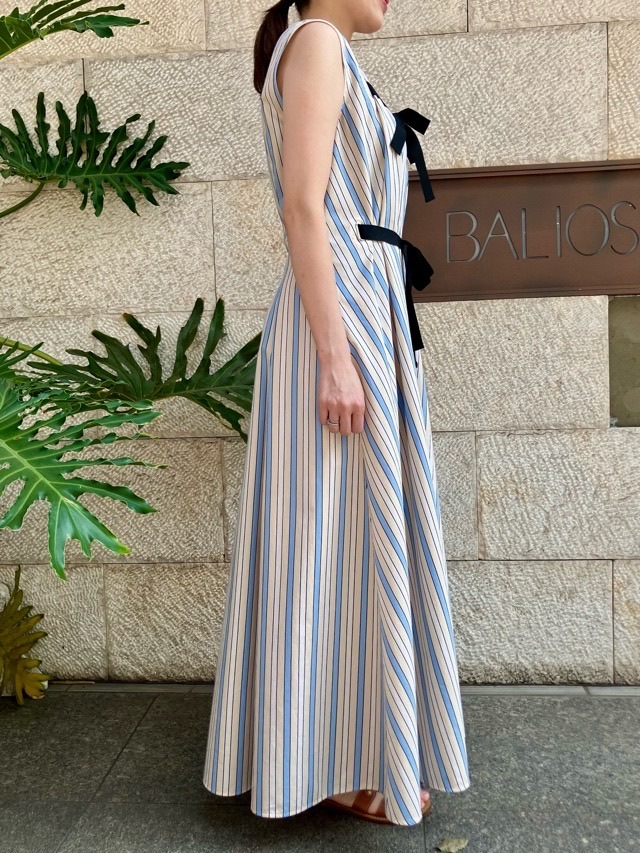 MSGM ノースリーブ ストライプ リボン ロングワンピース ドレス