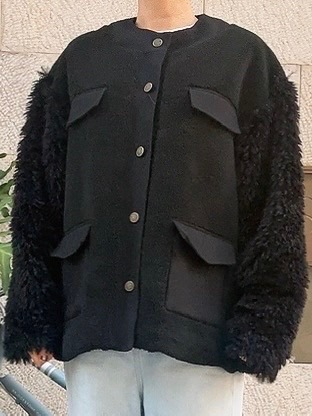 MARECHALTERRE ボア×シープフェイクファー×圧縮天竺アウター BLACK