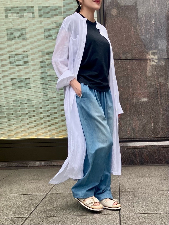 BEATINGHEART スタンドカラー 麻 ロングシャツ ブラウス BB231L1 BEIGE (M1) / WHITE (N0) ビーティングハート