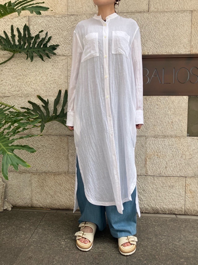 BEATINGHEART スタンドカラー 麻 ロングシャツ ブラウス BB231L1 BEIGE (M1) / WHITE (N0) ビーティングハート