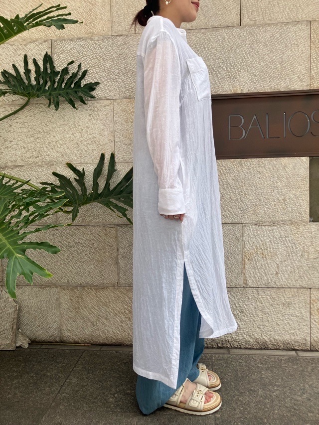 BEATINGHEART スタンドカラー 麻 ロングシャツ ブラウス BB231L1 BEIGE (M1) / WHITE (N0) ビーティングハート