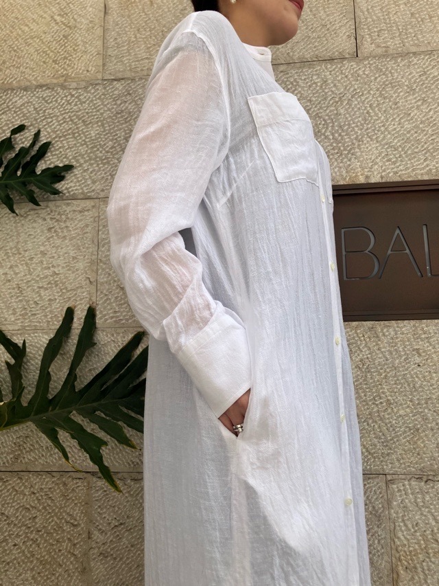 BEATINGHEART スタンドカラー 麻 ロングシャツ ブラウス BB231L1 BEIGE (M1) / WHITE (N0) ビーティングハート