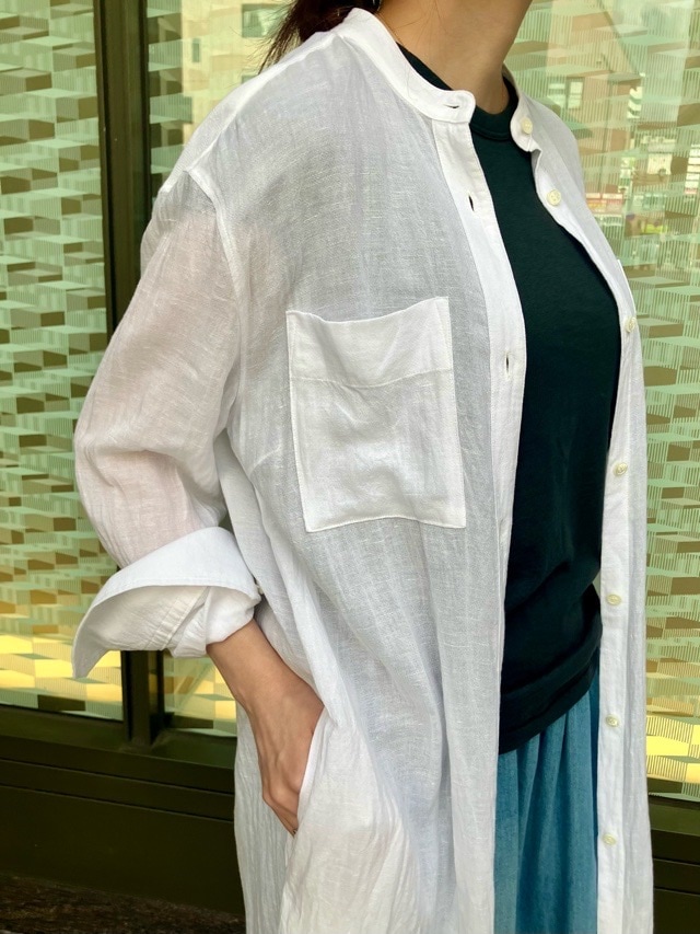 BEATINGHEART スタンドカラー 麻 ロングシャツ ブラウス BB231L1 BEIGE (M1) / WHITE (N0) ビーティングハート