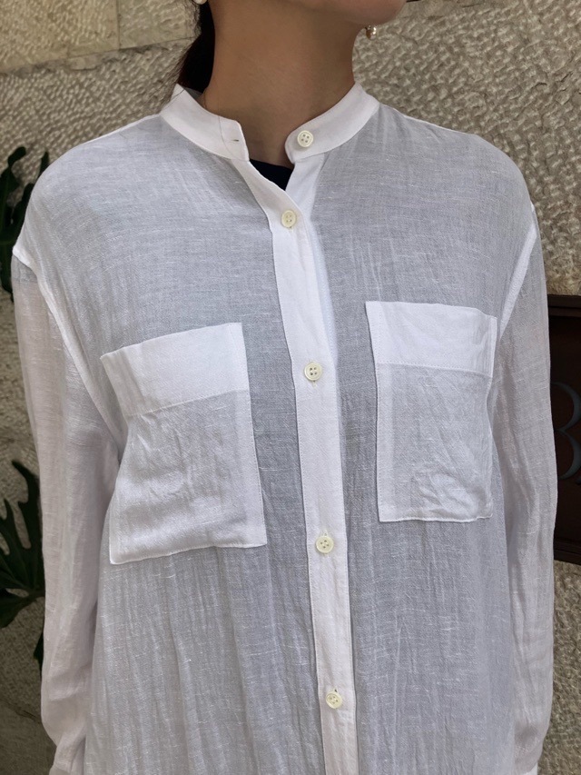 BEATINGHEART スタンドカラー 麻 ロングシャツ ブラウス BB231L1 BEIGE (M1) / WHITE (N0) ビーティングハート