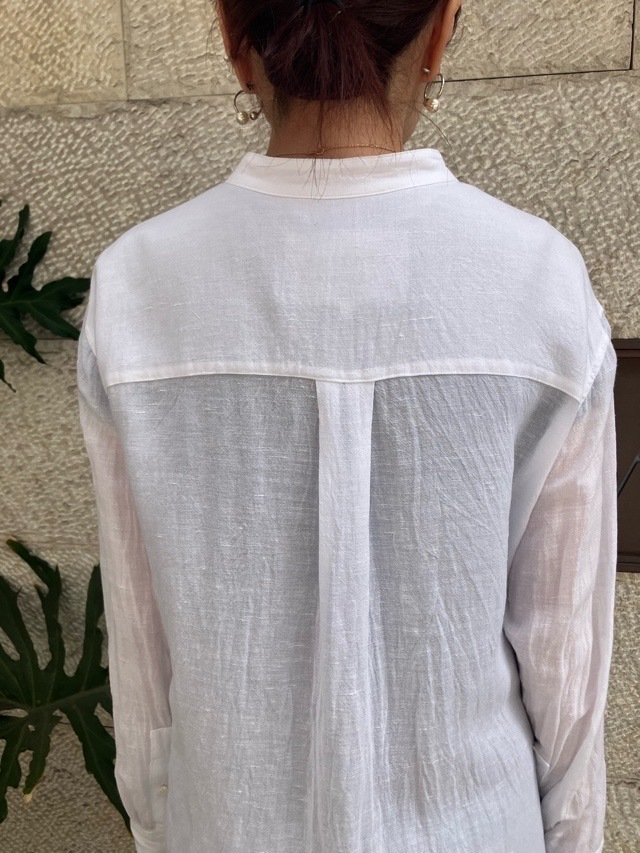 BEATINGHEART スタンドカラー 麻 ロングシャツ ブラウス BB231L1 BEIGE (M1) / WHITE (N0) ビーティングハート