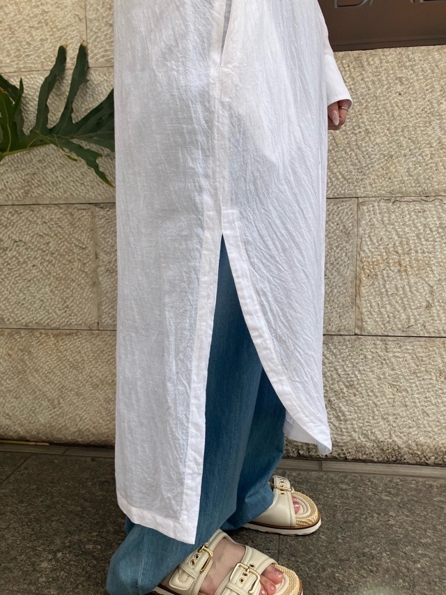 BEATINGHEART スタンドカラー 麻 ロングシャツ ブラウス BB231L1 BEIGE (M1) / WHITE (N0) ビーティングハート