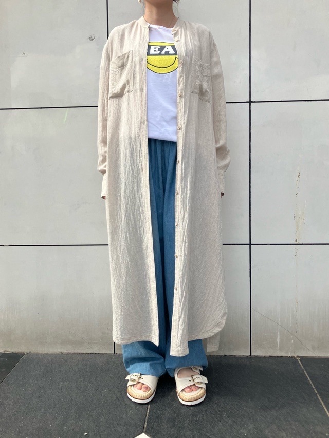 BEATINGHEART スタンドカラー 麻 ロングシャツ ブラウス BB231L1 BEIGE (M1) / WHITE (N0) ビーティングハート