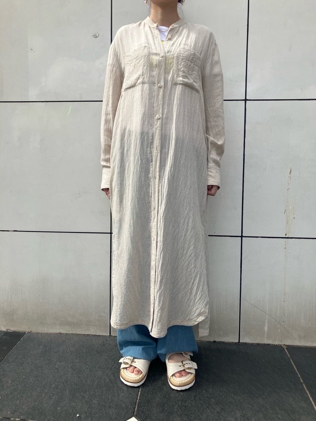 BEATINGHEART スタンドカラー 麻 ロングシャツ ブラウス BB231L1 BEIGE (M1) / WHITE (N0) ビーティングハート