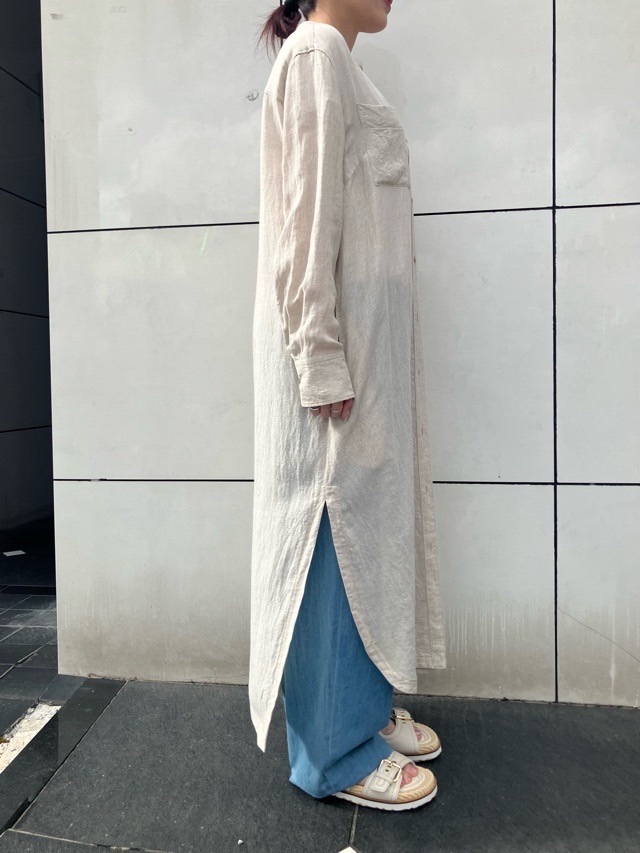 BEATINGHEART スタンドカラー 麻 ロングシャツ ブラウス BB231L1 BEIGE (M1) / WHITE (N0) ビーティングハート