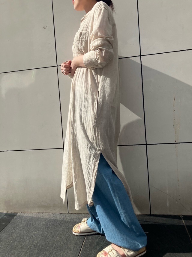 BEATINGHEART スタンドカラー 麻 ロングシャツ ブラウス BB231L1 BEIGE (M1) / WHITE (N0) ビーティングハート