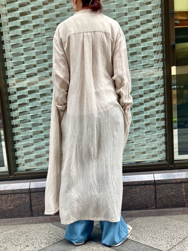 BEATINGHEART スタンドカラー 麻 ロングシャツ ブラウス BB231L1 BEIGE (M1) / WHITE (N0) ビーティングハート