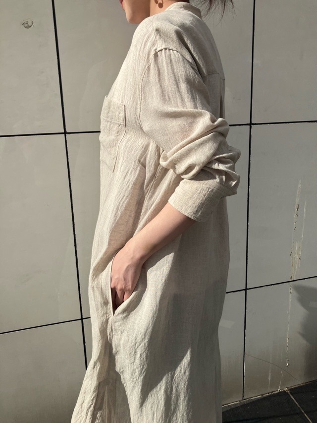 BEATINGHEART スタンドカラー 麻 ロングシャツ ブラウス BB231L1 BEIGE (M1) / WHITE (N0) ビーティングハート