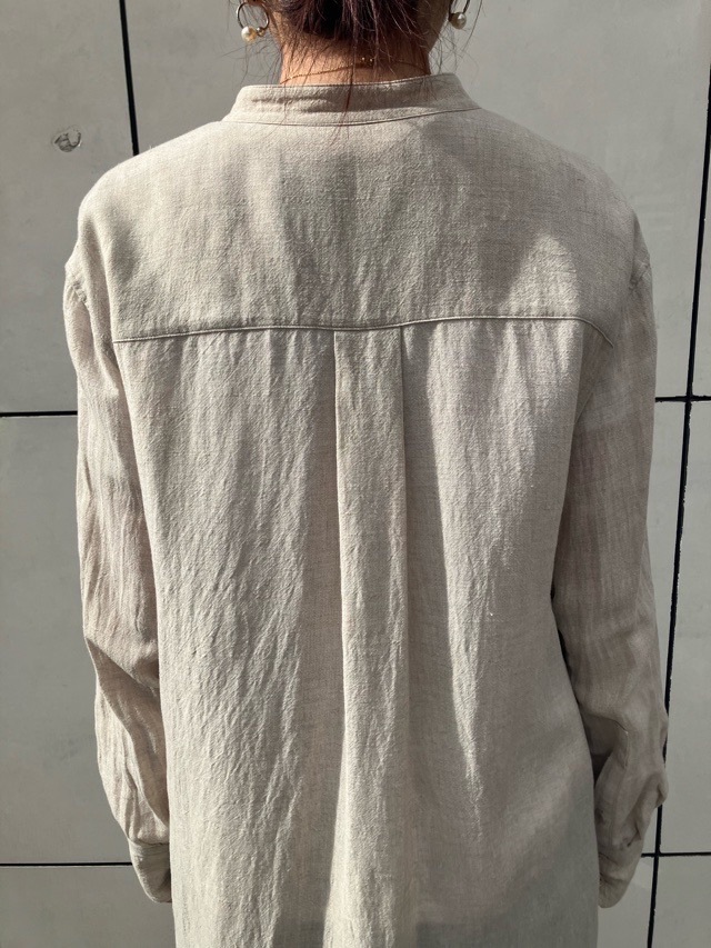 BEATINGHEART スタンドカラー 麻 ロングシャツ ブラウス BB231L1 BEIGE (M1) / WHITE (N0) ビーティングハート