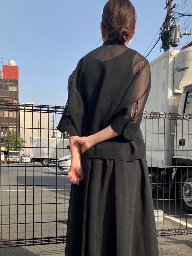 BEATING HEART スタンドカラー シアー 5分袖 ブラウス BB020L1 ビーティングハート OFF WHIT / BLACK / LIGHT GRAY